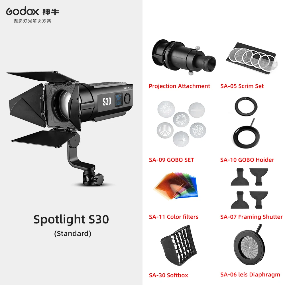 Godox S30 30W LED Video Light 5600K CRI≥96