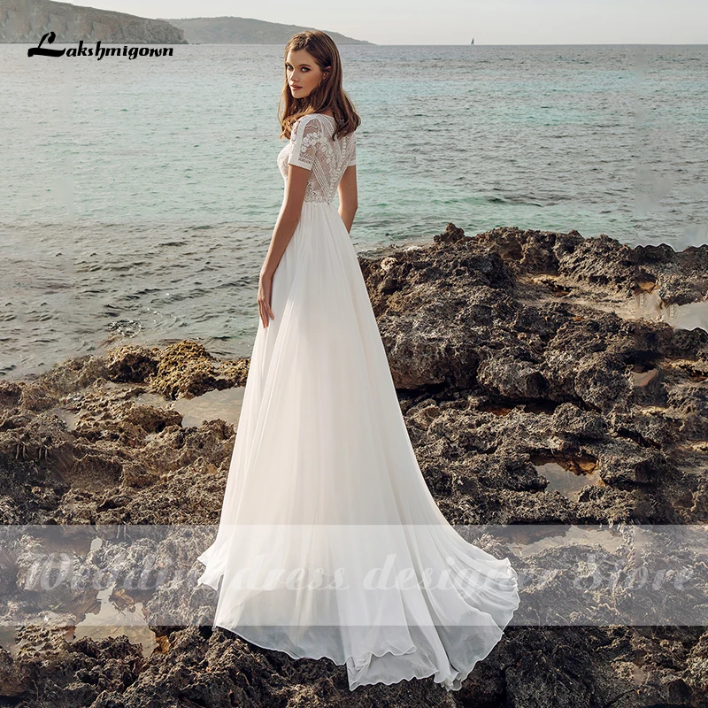 Robe De Mariee 2021 Simple Wedding Dresses White robe longue Chiffon Bridal Gown Beach Boho Wedding Dress Scoop Neck Custom Made