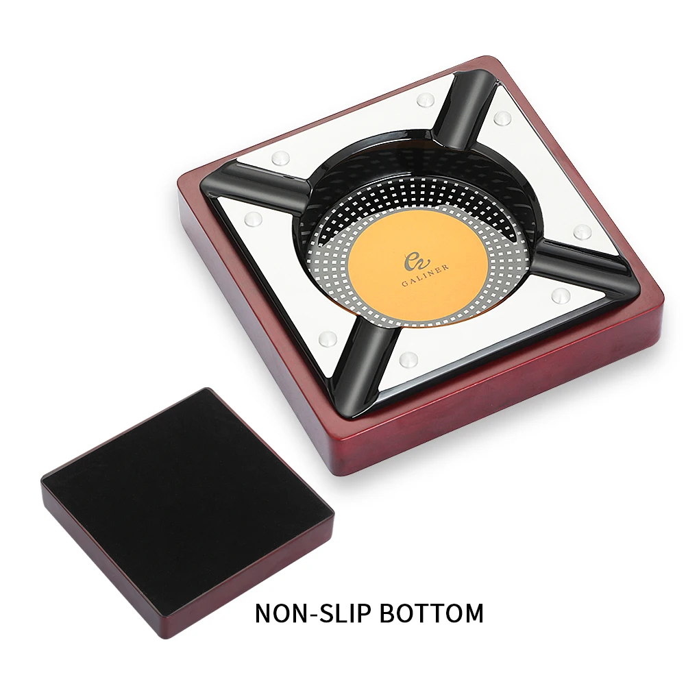 Galiner Redwood Metal Cigar Ashtray Anti-Slip Bottom Home Cigar Ashtrays Smoking Stable Holder for 4 Pieces Cigar