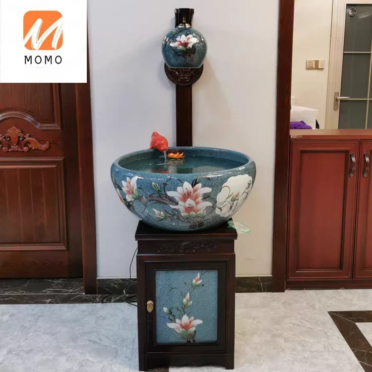 Ceramic Cabinet Magnolia Goldfish Fish Tank Floor Door Sea Tank Porcelain Cup Household Hallway Living Room Fish Culturing Tub