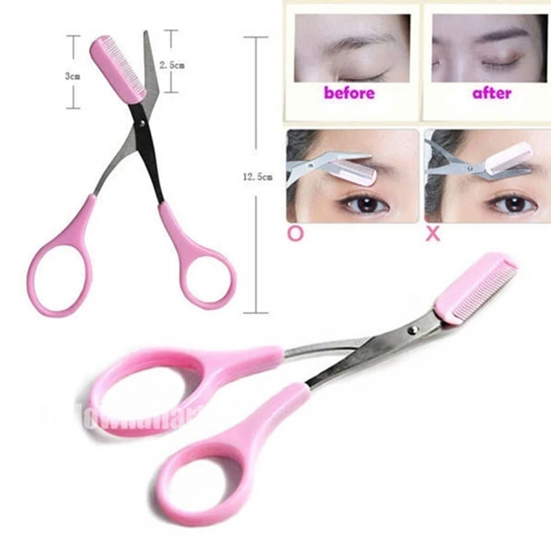 Eyebrow Trimmer Scissors With Comb Hair Removal Shears Comb Grooming Cosmetic Eyebrow Hair Trim Tool Makeup Accessories New