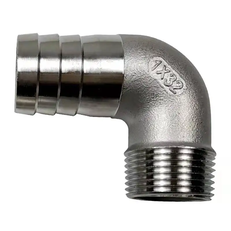 BSPT macho de 1/8 ", 1/4", 3/8 ", 1/2", 3/4 ", 1", 6/8/10/12/14/15/16/20/25/32mm, codo de cola de manguera de 90 grados conector SS304 de acero inoxidable