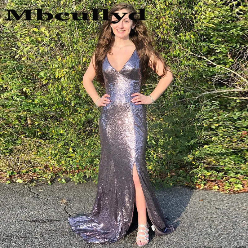 Mbcullyd Sequined Mermaid Prom Dresses Long 2023 Sexy Side Split Evening Party Gowns Formal Plus Size Robe De Soiree