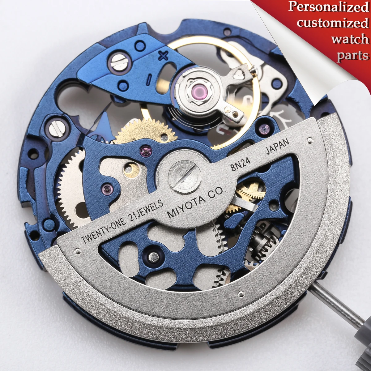 Miyota 8N24 Blue Japan Skeleton Mechanical Movement 21 Jewels Automatic Self-winding Movement Refit Kit Replace Watch Parts