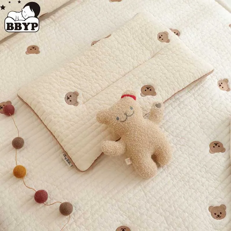 

40X25cm Newborn Baby Cartoon Bear Pillow Baby Embroidered Pillow Kawaii Bunny children bed pillow Removable And Washable