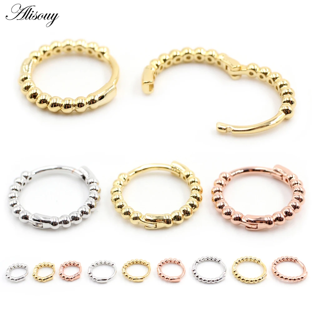 Alisouy 2pcs Copper Brass Men Women Girl Ball Small Hoop Earrings Ear Cartilage Piercing Helix Tragus Daith Conch Body Jewelry