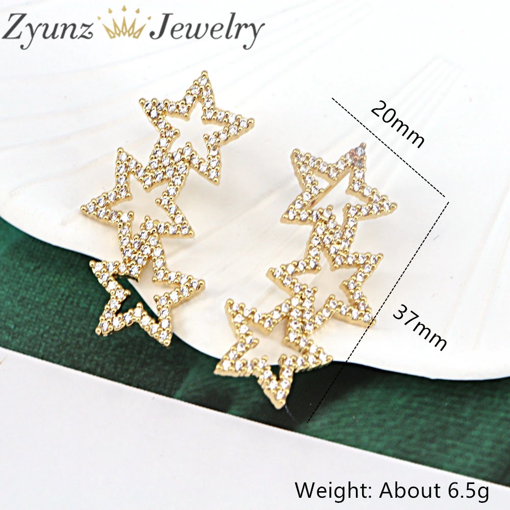 5 Pairs, Trendy Zirconia Heart Star Geometric Earrings Gold Stud CZ Crystal Jewelry for Women Love Wedding Party Wedding Gift