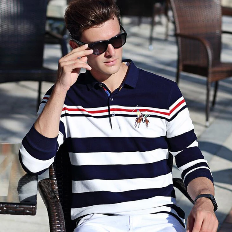 Autumn winter new men polo high quality striped polo shirt fashion casual long sleeves polo shirt brand clothing men top polos