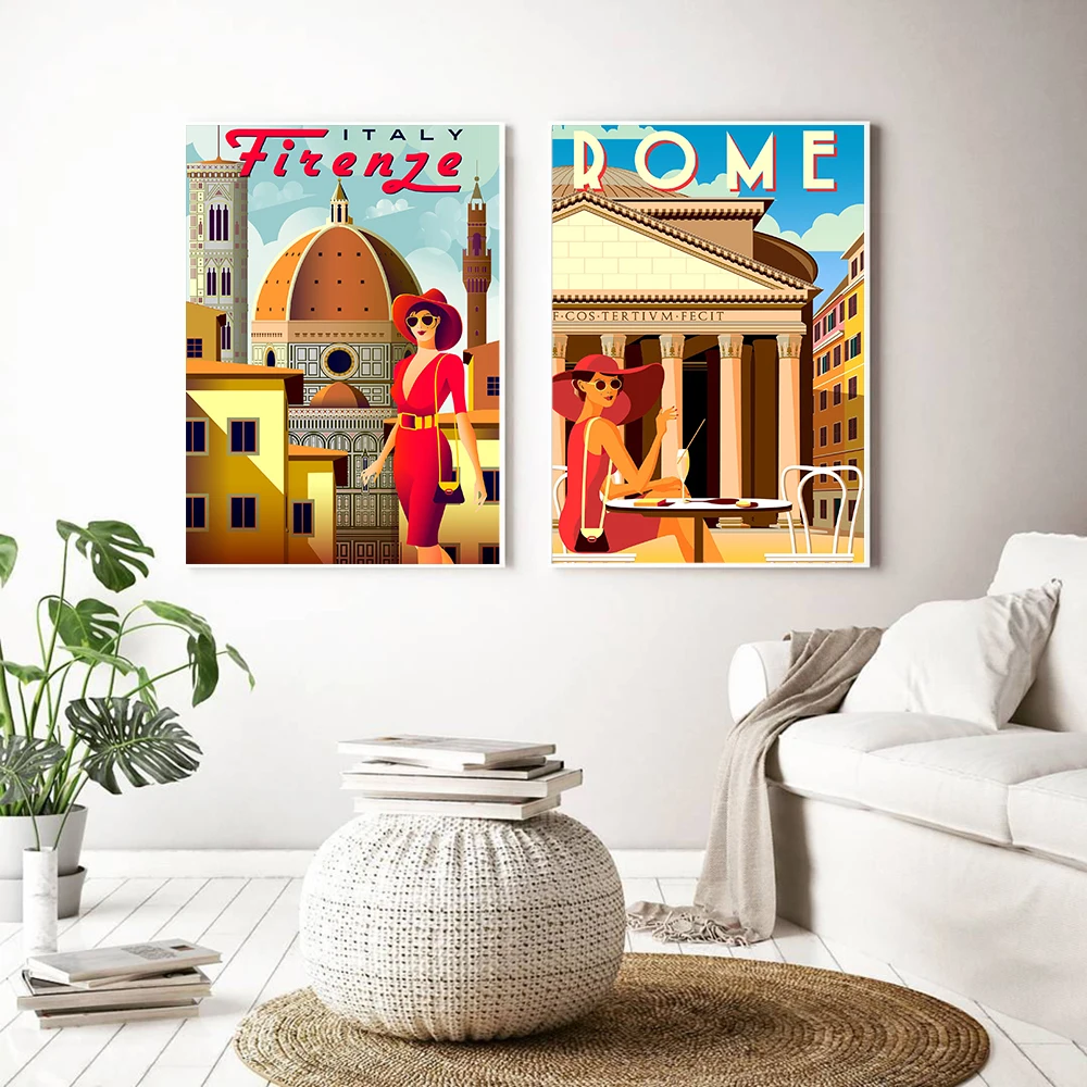 Hd Print Vintage Art Painting Italy Rome Capri Tuscany Retro Posters and Prints Travel Cities Landscape Wall Art Picture Bedroom