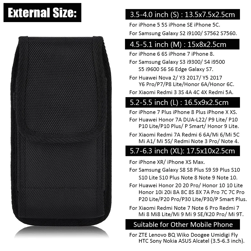 Universal Nylon Holster Pouch Case for iPhone Samsung Huawei Xiaomi Mens Waist Pack Belt Clip Bag for 3.5-6.3 inch Mobile Phones