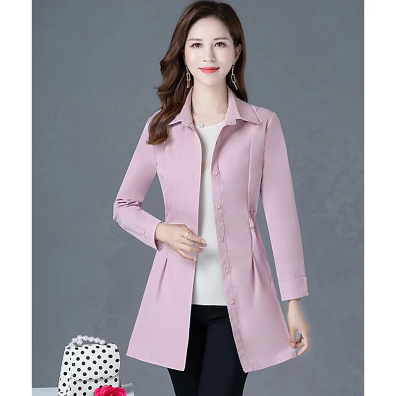 Spring Autumn Trench Coat Slim Single Breasted Trench Coat Woman Trench Coat Solid color Elastic waist Windbreakers Overcoat