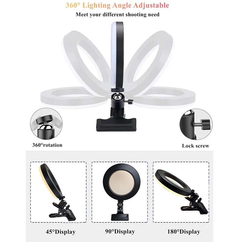 Selfie Ring Light สำหรับแล็ปท็อปคอมพิวเตอร์เดสก์ท็อป Youtube แหวนโคมไฟ Video Conference แสงชุดขาตั้งผู้ถือโทรศัพท์คลิปบน