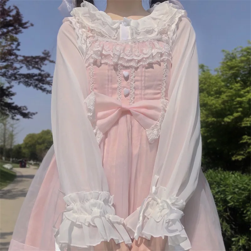 Sweet All-Match Lolita Style Women Blouse Spring Summer Kawaii Soft Girly Ruffles Full Sleeve White Blakc Shirts Blouse  Female