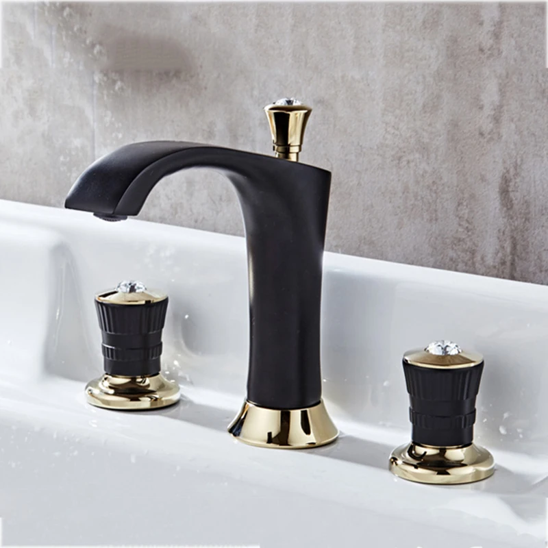 Bathroom Sink Faucet Basin Faucets Brass Gold Paint 3 Holes Double Handle Luxury Bathbasin Bathtub Taps Hot and Cold Mixer Water