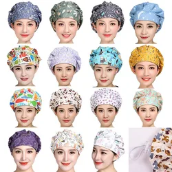 Women Bouffant Scrub Caps Printed Cotton Sweatband Adjustable Hats Washable Reuseable Casual Head Cover Working Caps Accessories