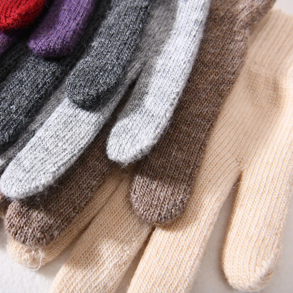 Elastic Full Finger Gloves Warm Thick Cycling Driving Fashion Women Winter Warm Cashmere Knitted Outdoor Five Finger Gloves