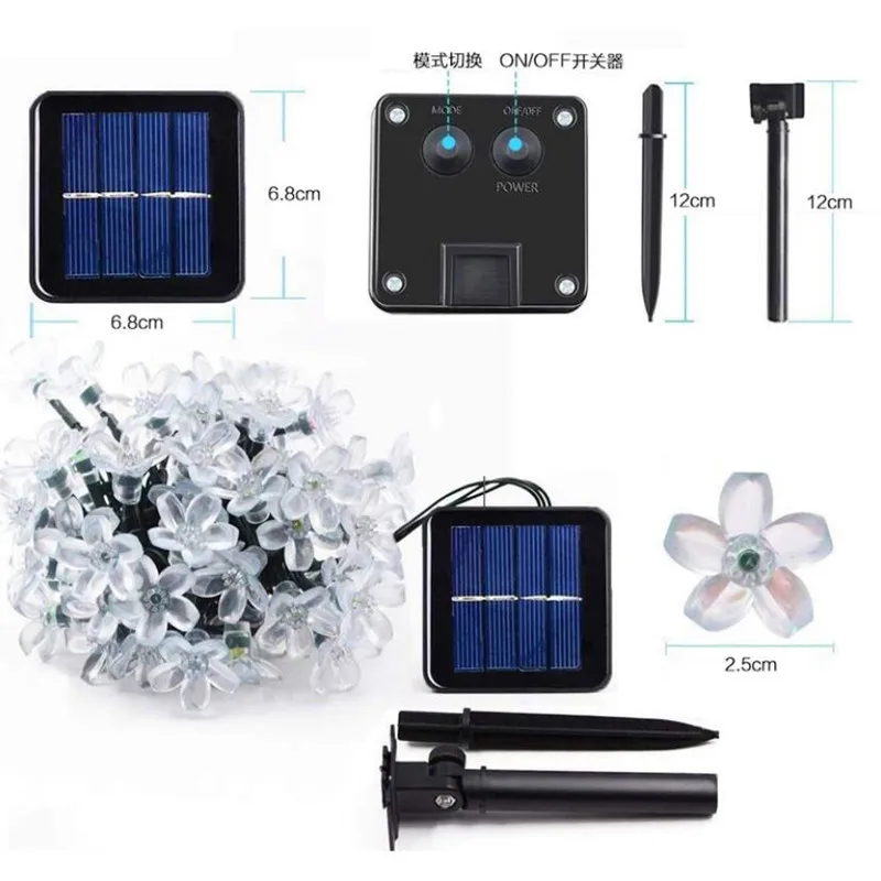 New Year LED Solar Sakura String Lights LEDs Fairy Holiday Party Decors Lamp Garden Waterproof Landscape Decoration String.