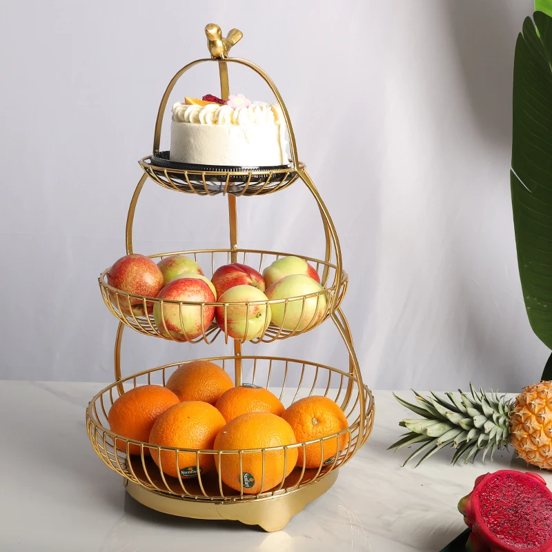 European Style Fruit Basket Creative Modern Living Room Small Exquisite Fruit Rack Multi-Layer Storage Coffee Table Fruit Tray