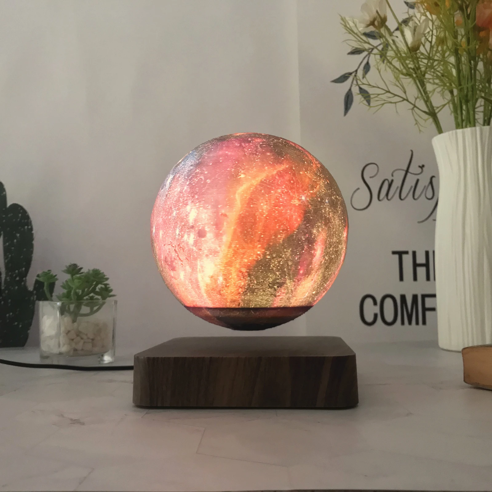 HCNT Magnetic Levitating Galaxy Lamp Floating Milky-Way Night Light Rotating Levitation LED Planet Home Decor Christmas Gift