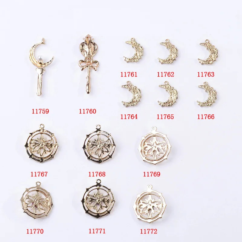 10 Pcs Alloy Star And Moon Pendant Magic Scepter Creative Rhinestone Button Ornaments Earrings Choker DIY Jewelry Accessories