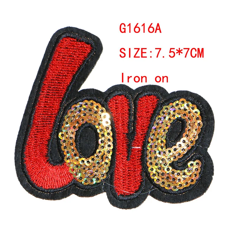 2 Pcs Love Letter Sequin icon Embroidered Iron on Patches for Clothing DIY Stripes Clothes Patchwork Stickers Custom Badges