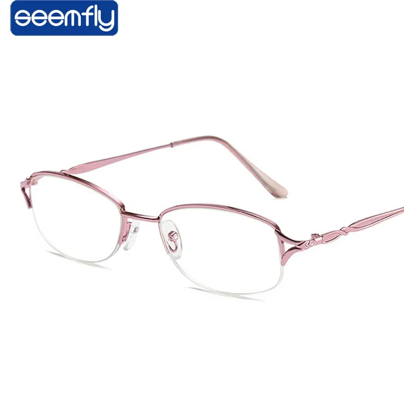 

seemfly Anti-blue light Half Frame Women Classic Reading Glasses Elegant Light Pink Far sighted Eyewear For Female +1.0 to +4.0