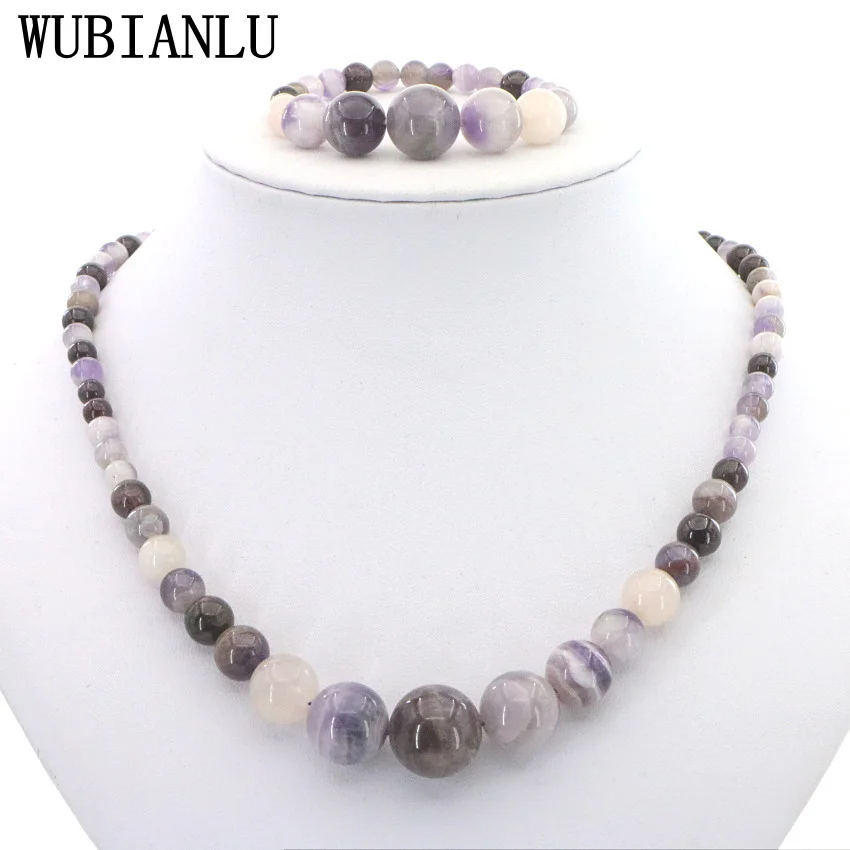 WUBIANLU Wholesale 6-16mm Natural Stone Amethysts Garnet Round Bead Necklace Bracelet Energy Fashion Jewelry Set For Women T224