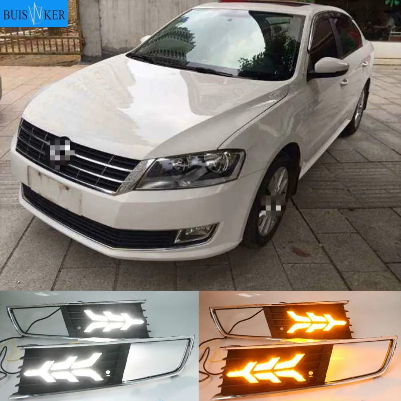 

1 Pair For Volkswagen VW Lavida 2013 2014 with Yellow Trun Signal Light Blue Night Lamp LED DRL Daytime Running Light