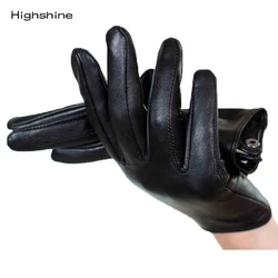 Touchscreen Genuine Leather Gloves Female Pure Sheepskin Locomotive Black Short Style Button Driving Women Mittens