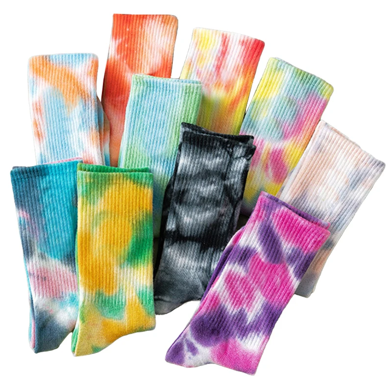 1 Pair Tie Dyed Tube Socks Street Trend Tide Socks Women Men Solid Color Cotton Socks Skateboard Socks Student Fashion