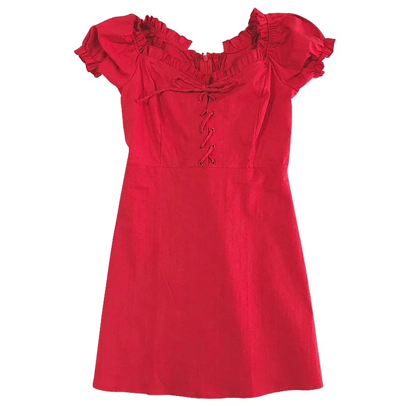 MRMT-vestido feminino com babados lanterna manga com cordão, vestido de cintura alta feminino, tops com gola sólida, nova marca, 2022