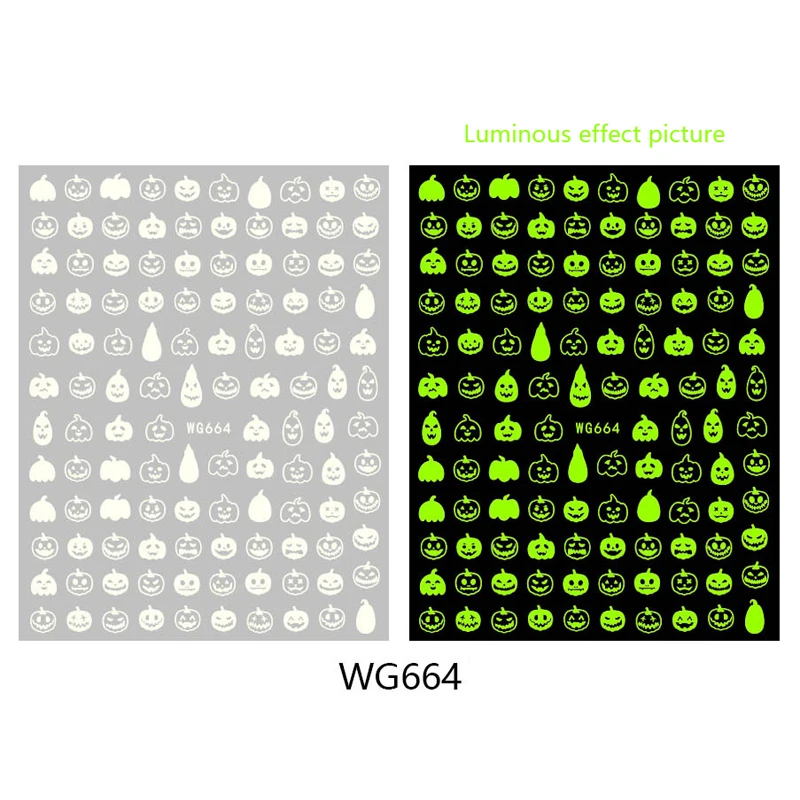 Halloween Serie Nail Sticker Collectie Skull Head Night Glowing Ghost Bat Nail Slider 10Pcs