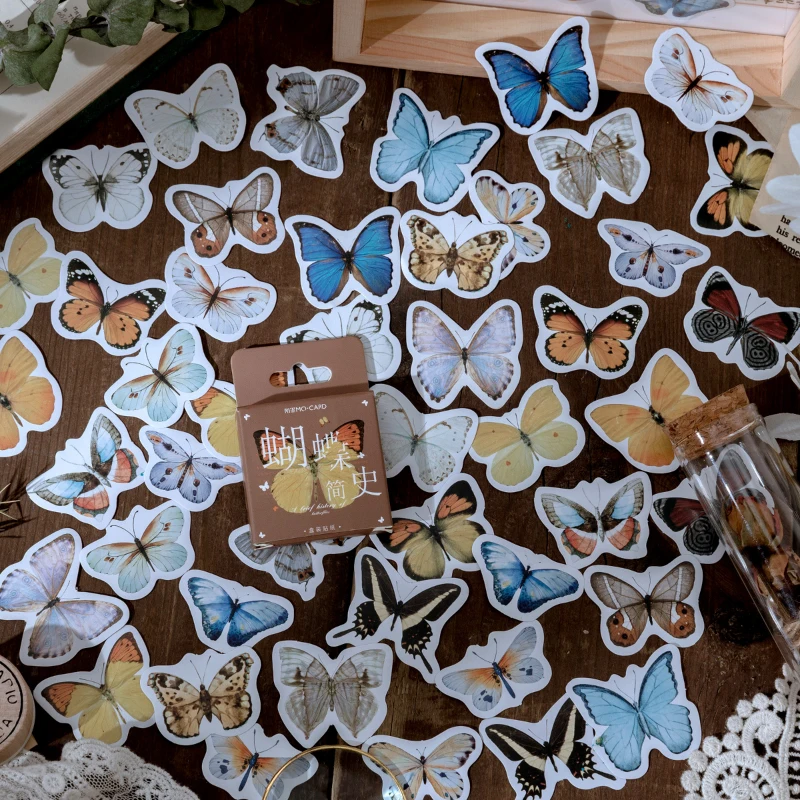 46Pcs A Brief History Of Butterflies Series Stickers Decoration Scrapbooking Paper Creative Stationary School Supplies