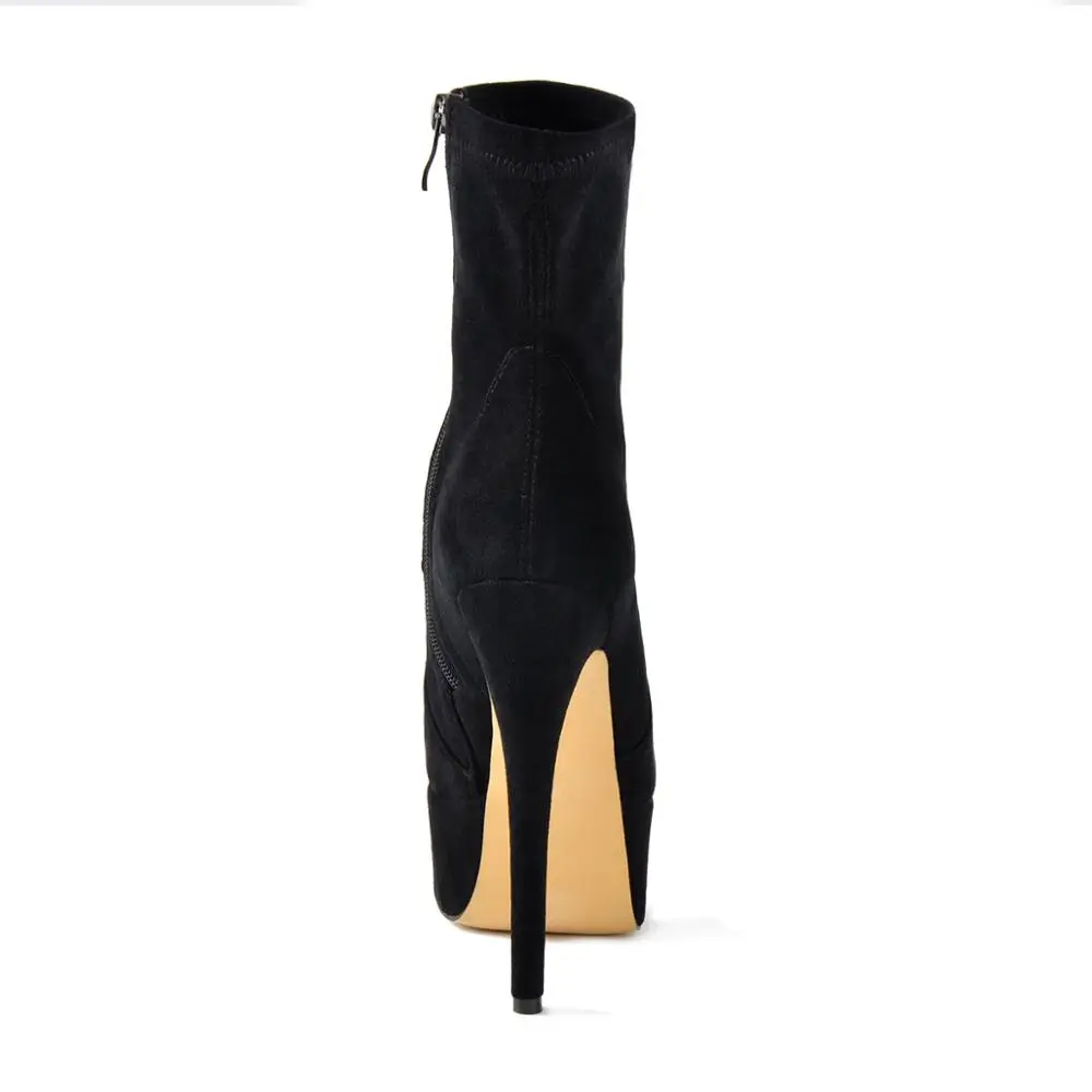 Onlymaker Ankle Boots Lycra Stretch Platform Stiletto High Heel Black Booties Zipper Woman Plus Size Boots