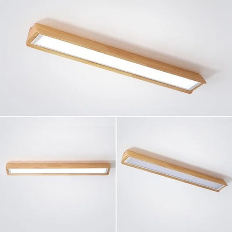 

Modern LED Ceiling Lights With Wood Lampshade For Living Room Rectangle Wooden Surface Mounted Bedroom Lighting Fixture