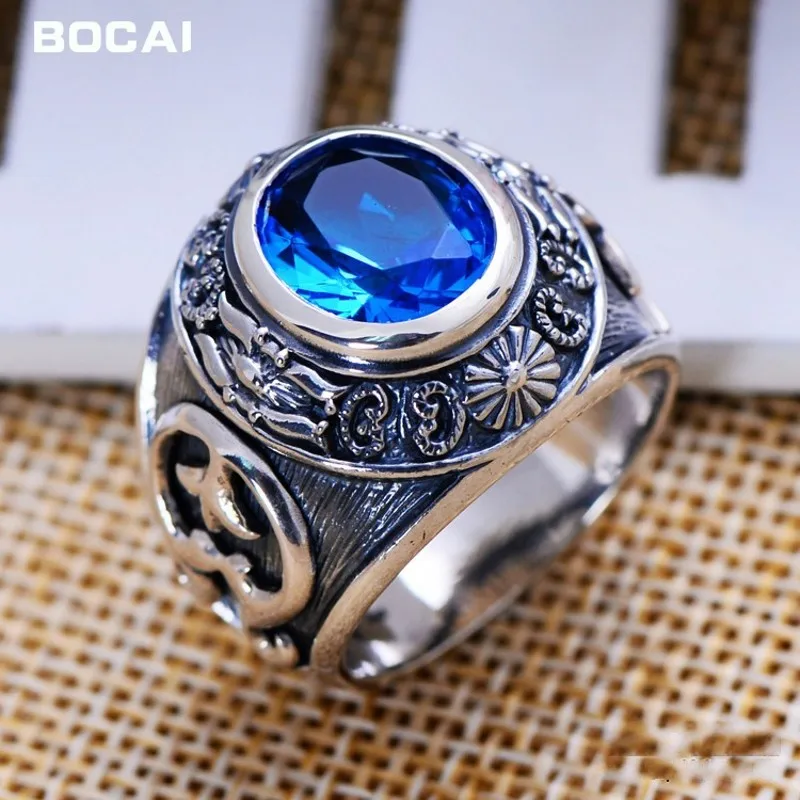 Imagem -03 - Bocai-vintage Azul Cristal Totem Anel para Homens S925 Jóias de Prata Moda Dominadora Direto da Fábrica Atacado Novo