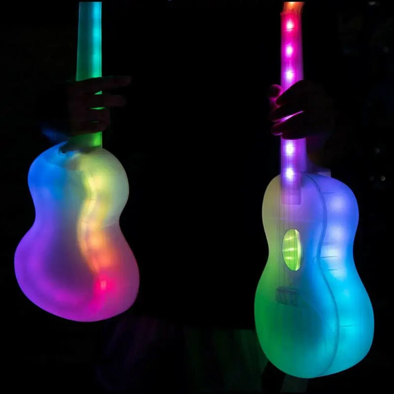 Ukulele Recarregável LED Brilhante para Crianças e Adultos, Instrumento Musical para Crianças, Acessórios Engraçados para Guitarra, 5 Modos de Luz,