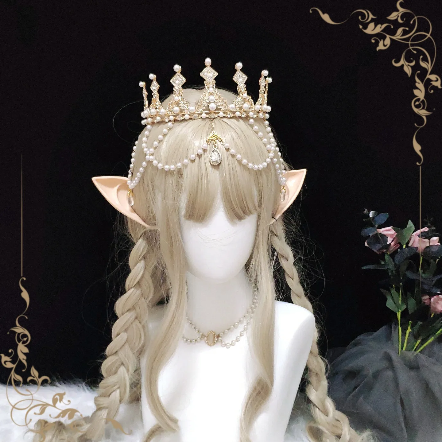 Lolita Crown Tuinga Lolita Rhinestone Headdress Bridal Gold Rhinestone Hair Accessories Crown