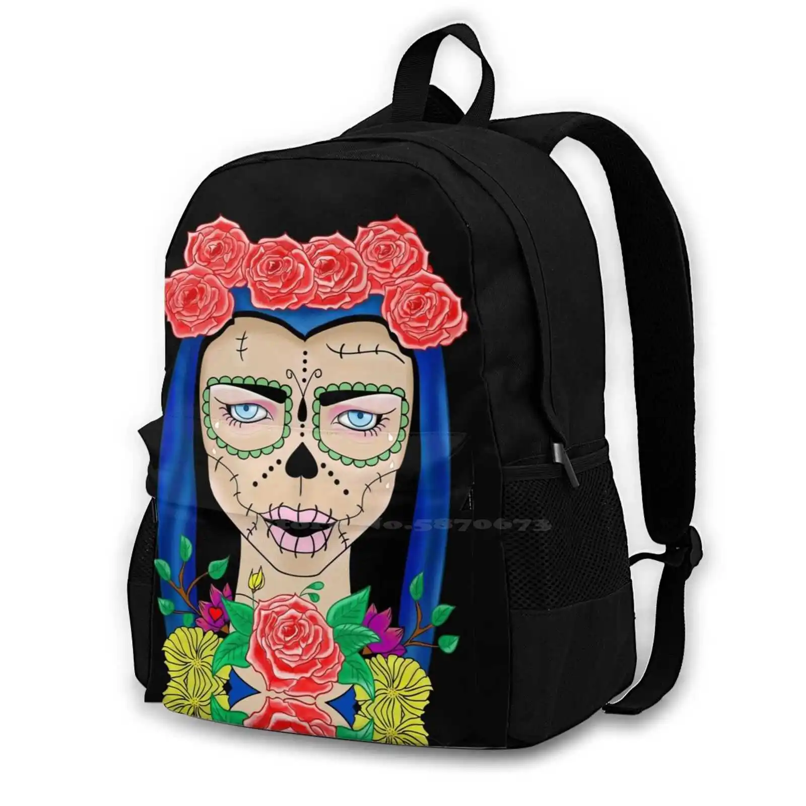 

Zombie Skull Girl Floral Crown Of Roses School Bags Travel Laptop Backpack Halloween Zombie Girl Floral Zombie Roses And Zombie