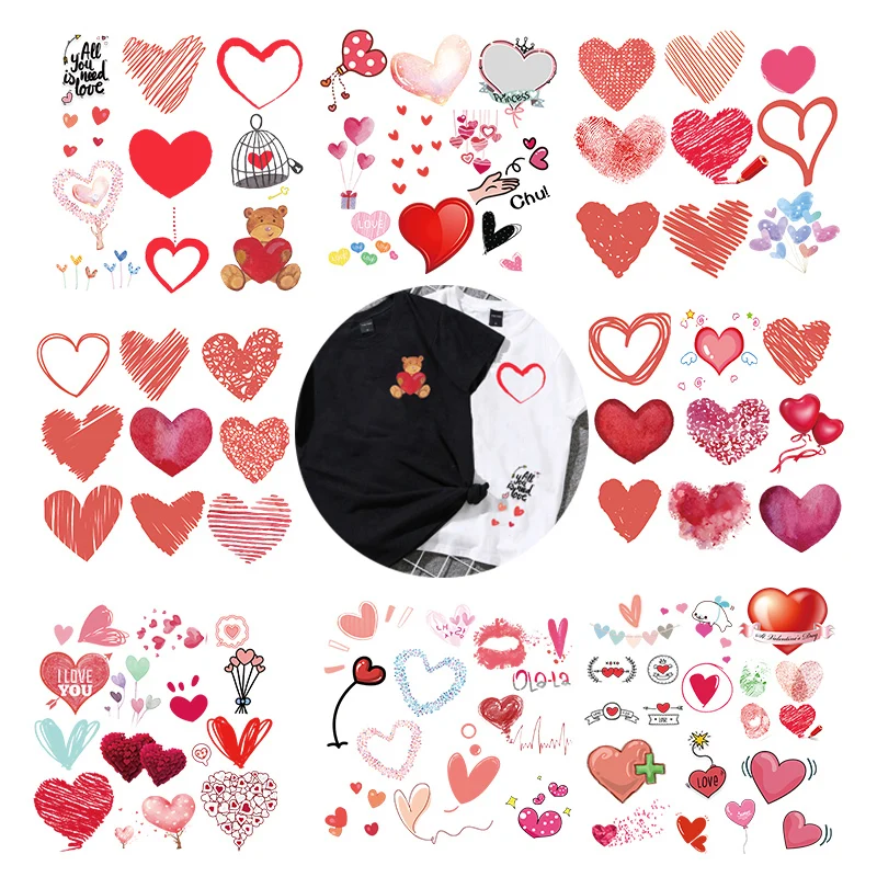 Fashion Love Shape Washable Iron-on Transfers for T-Shirt Children Gift DIY Clothes Stickers Lovely Heart Heat Transfer