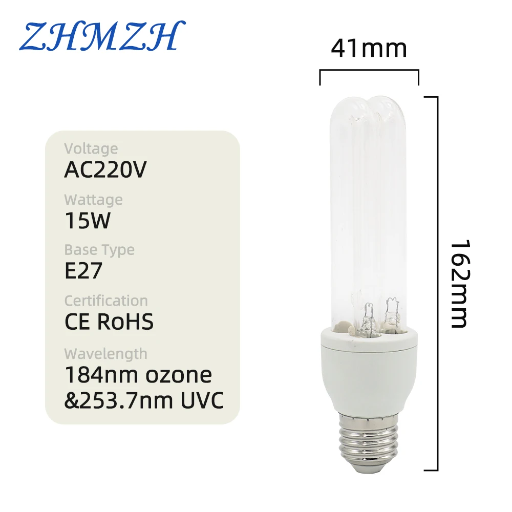 AC 220-240V High Ozone Ultraviolet Sterilizing Lamp Bulbs 15W UVC Disinfection Bulb Ultraviolet Germicidal Lamp E27 253.7nm