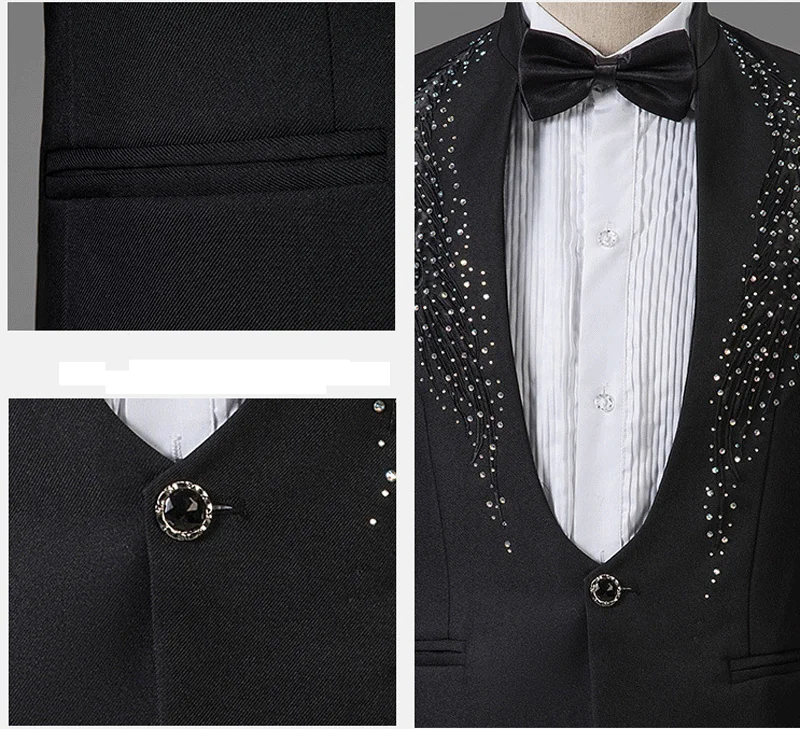 Biały ślub odzież dla pana młodego garnitur kostium męski Homme Mariage 2020 stylowy haft diamentowy Slim Fit Tuxedo męskie garnitury ze spodniami