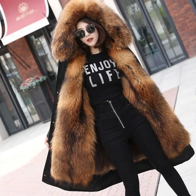 Winter plus size simulation fur cotton jacket female simulation fox fur trench coat pregnant women Parker warm jacket 100-220