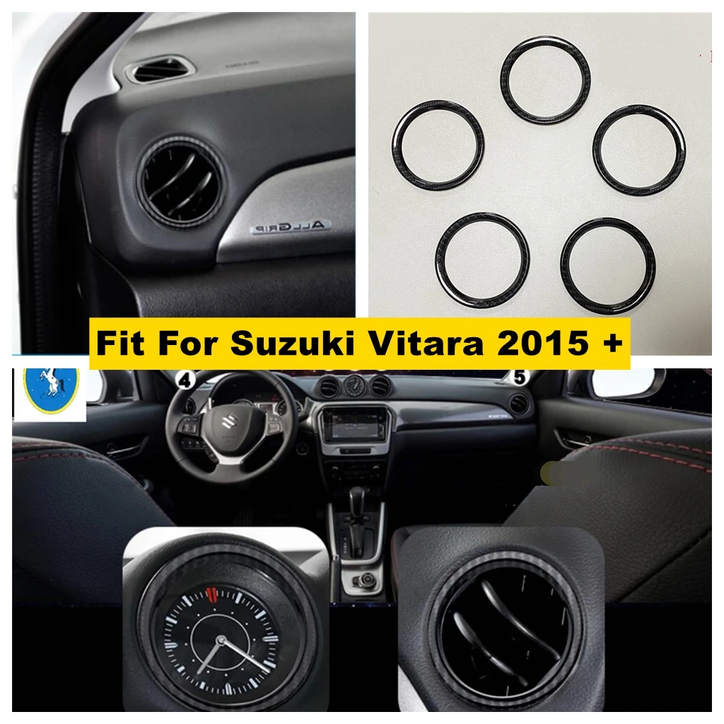 

Accessories Dashboard Air Conditioning AC Outlet Vent Decor Ring Cover Trim Fit For Suzuki Vitara 2015 - 2020 Carbon Fiber Look