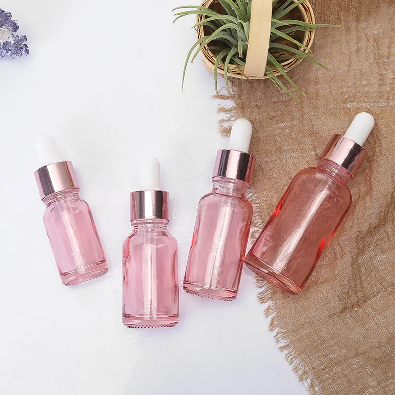 

New 5ml 10ml 30ml 50ml Pink Glass Dropper Bottles Translucence Essential Oil Perfume Refillable Bottles With Glass Pipettes Vial