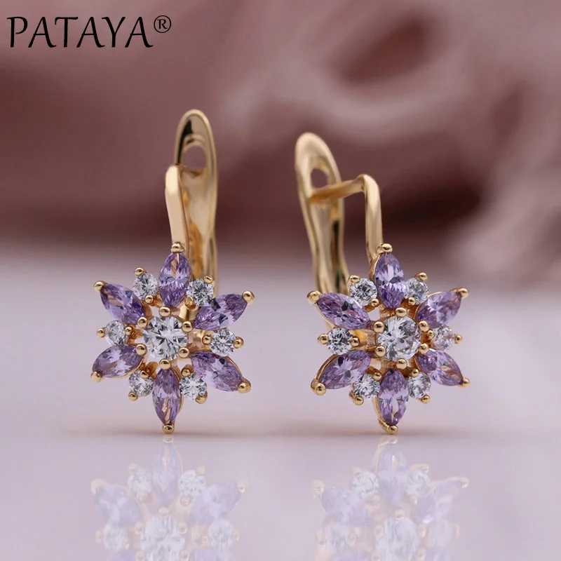 PATAYA New 585 Rose Gold Color Multicolor Natural Zircon Earrings Gifts for Women Fashion Jewelry Luxury Quality Flower Earrings