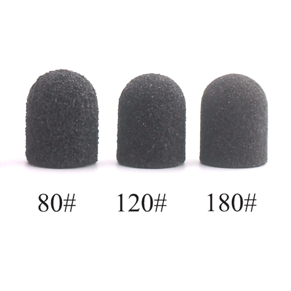 50pcs Black 10*15mm Plastic Sanding Caps Rubber Nail Drill Foot Cuticle Milling Cutter for Manicure Pedicure Files Accessories