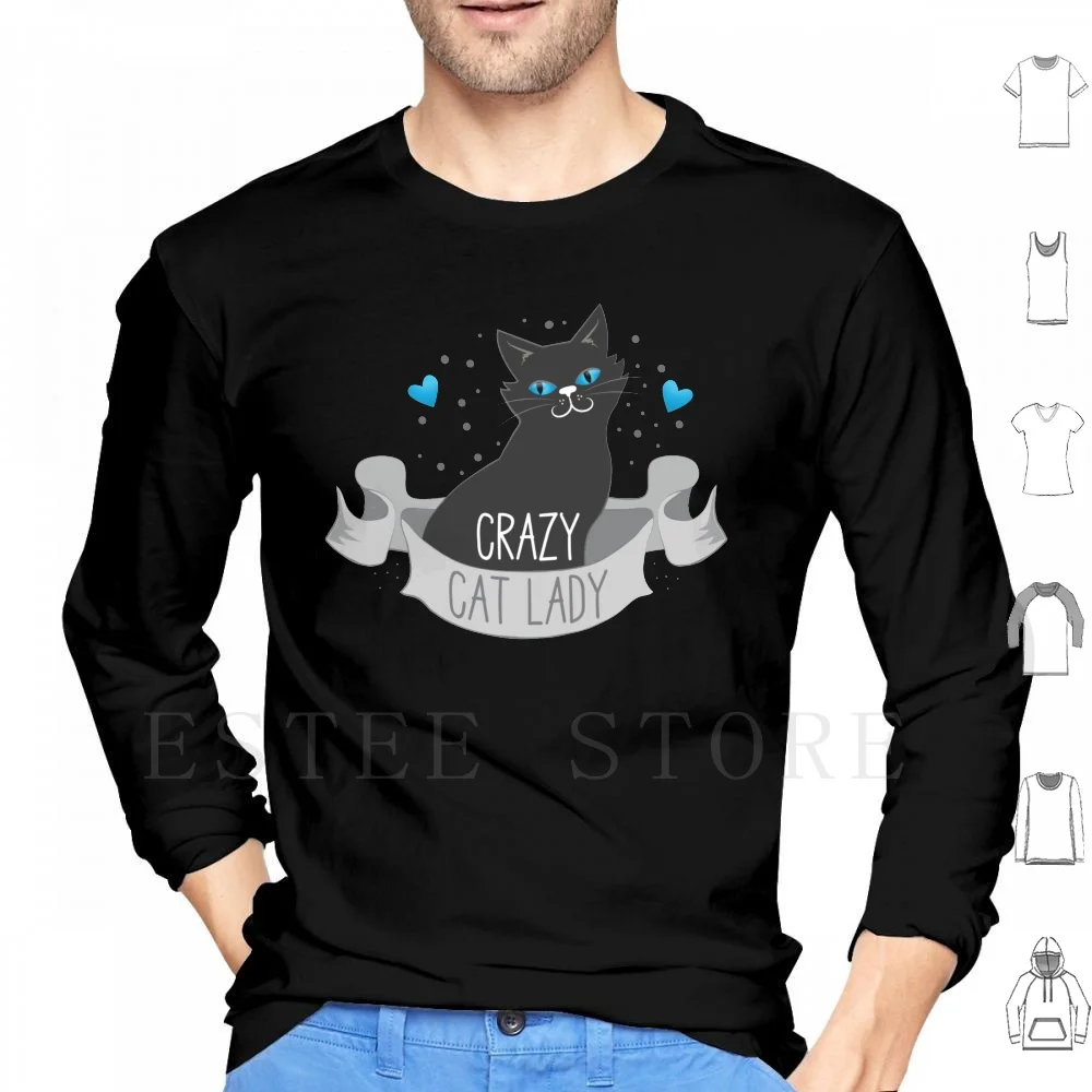 Crazy Cat Lady Banner Hoodie Long Sleeve Retro Vintage Kitten Kittens Kitty Cry Cute Lions Cats Cat Big Cat Funky Rowr Roar