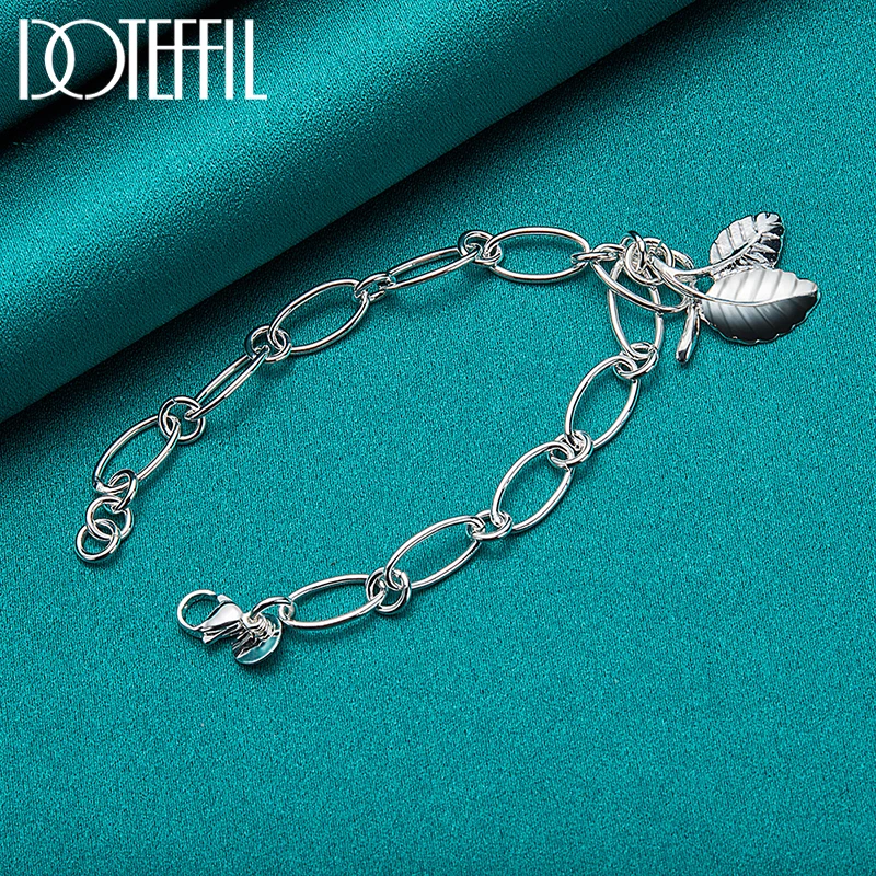 DOTEFFIL 925 Sterling Silver Leaves Pendant Bracelet Chain For Women Wedding Engagement Party Jewelry