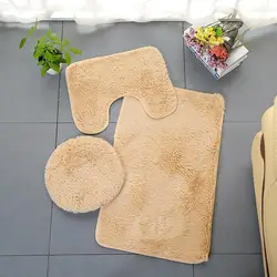 3-piece bathroom non-slip solid color carpet floor mat, PV velvet toilet cover, U-shaped cushion, absorbent non-slip carpet set